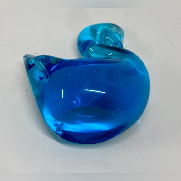 Vintage Mid Century Clear Blue Pinched Blown Glass Art Swan Murano Paperweight - Picture 6 of 15